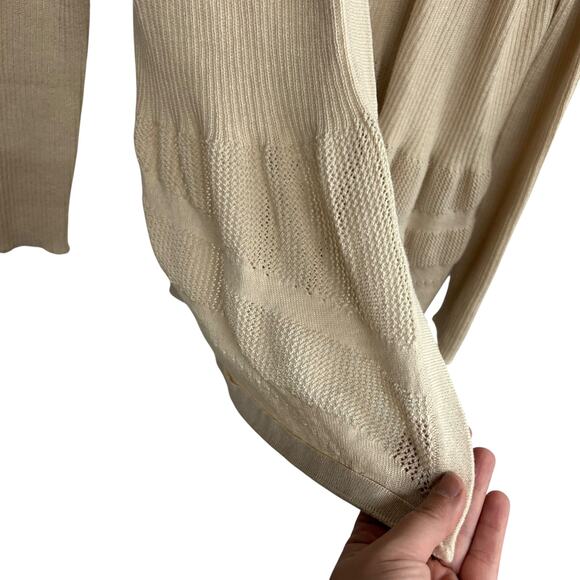 August Silk Beige Open Cardigan M Lace Back Minimalist Quiet Lux Elevated Basics - Picture 3 of 9